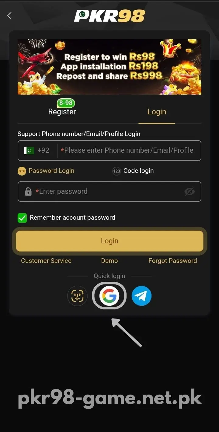 Click on Google Icon to Login With Google