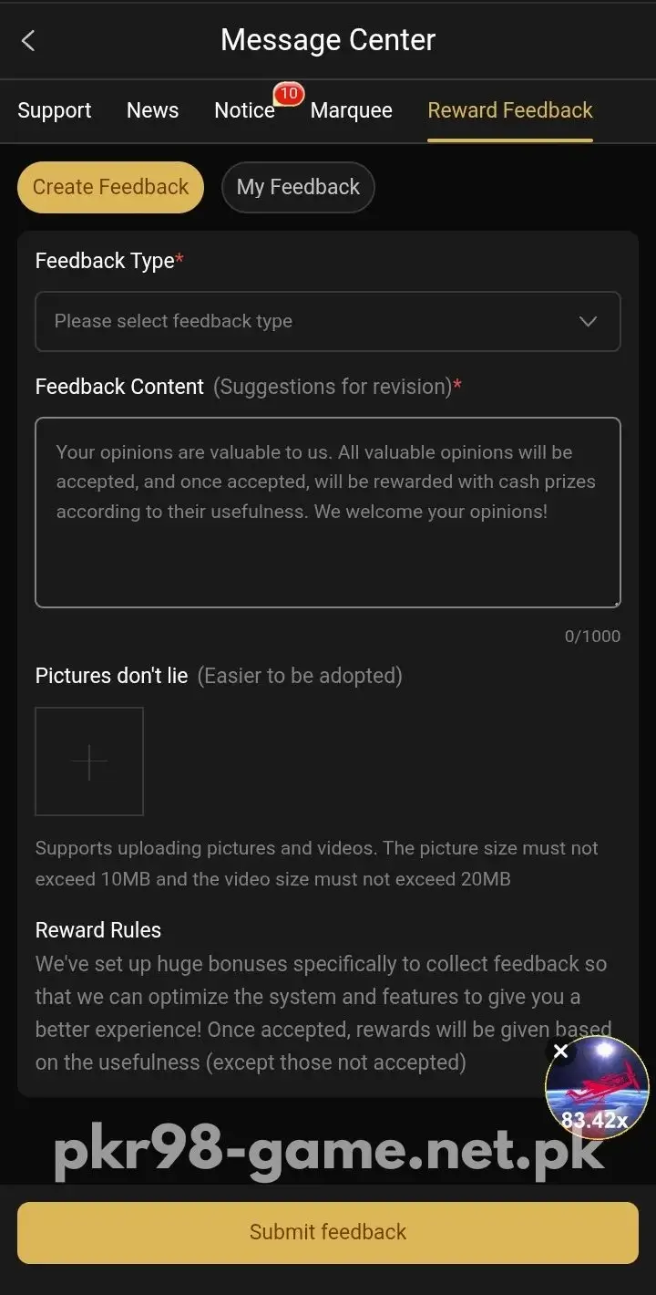 PKR98 Game Reward Feedback